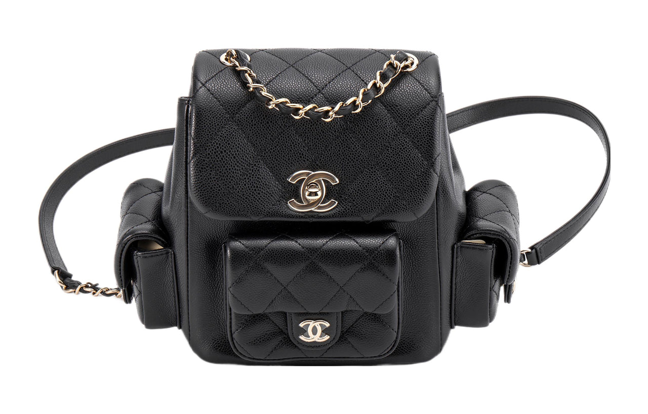 CHANEL Small Duma 23K Grained Calfskin Backpack Black AS4399