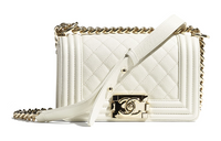 CHANEL LEBOY Beaded Embossed Calfskin Metal Handbag Shoulder Bag Crossbody Bag Small Size Women's White