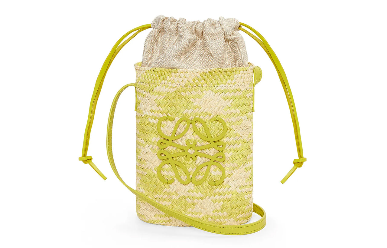 LOEWE Iracap Palm Fiber With Cow Leather Shoulder Bag, Crossbody Bag Women's Natural & Lime Green