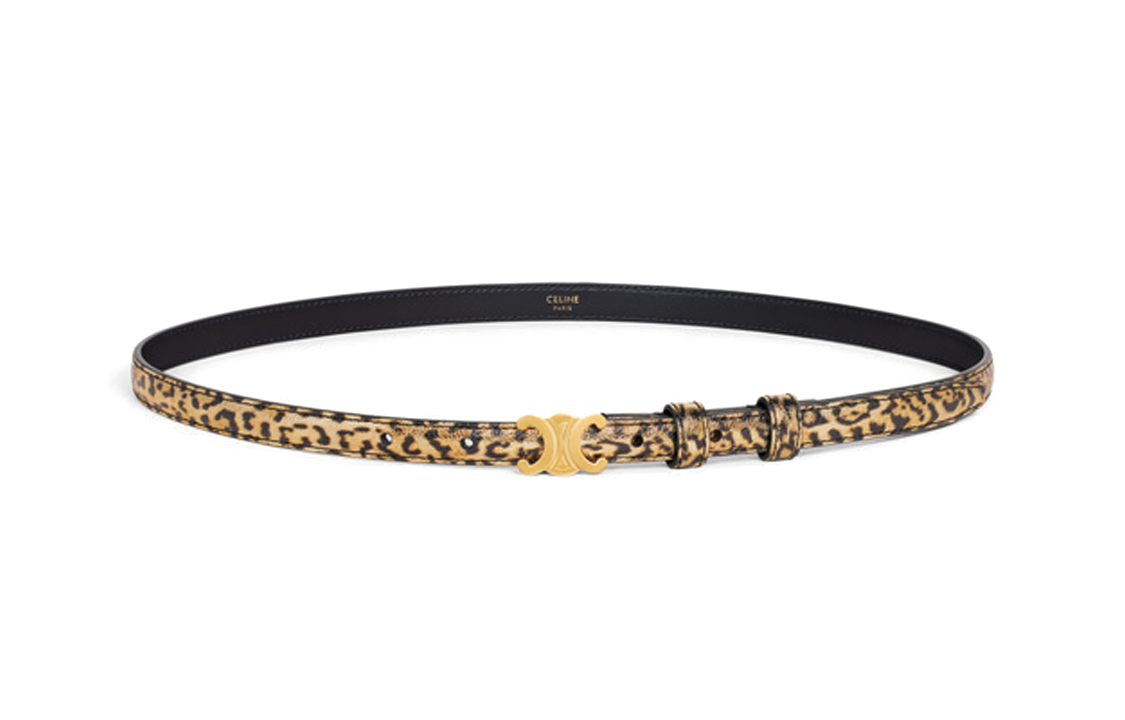 CELINE Leopard Print Pattern Pin Buckle Leather Belts Women's Gold -