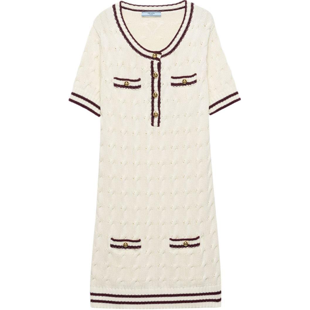 PRADA Round neck Knitted Cotton Mini Dress