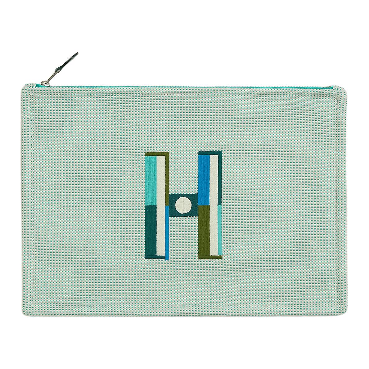 HERMES Cotton Clutch Large Size Women's Mint Green