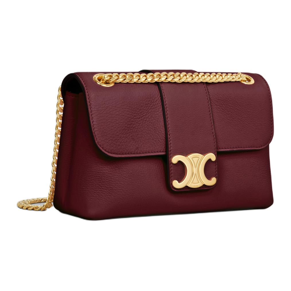 CELINE Soft Calfskin Shoulder Bag, Crossbody Bag Women's Light Burgundy