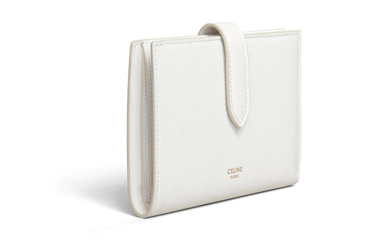 CELINE Grained Calfskin Wallet Medium Size Women's White