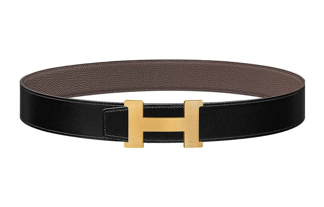 HERMES Togo Calfskin Double-Sided Leather Belt Leather Belts Men's Black/Tin Gray Width: 3.8cm