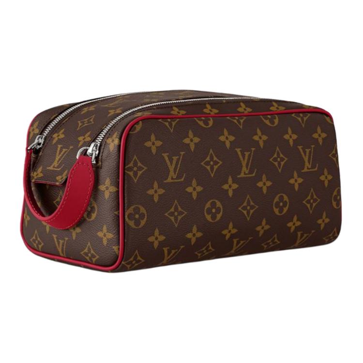 LOUIS VUITTON Dopp Kit Leather Toiletry Bag Regular Men's Red & Brown