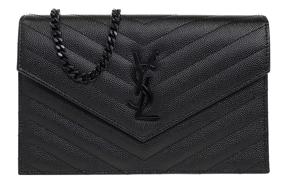 SAINT LAURENT CASSANDRE Calfskin Wallet, Shoulder Bag, Crossbody Bag Regular Women's Black