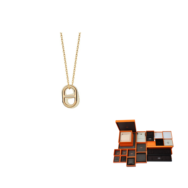 HERMES Gold-Plated Necklaces Unisex Gray White