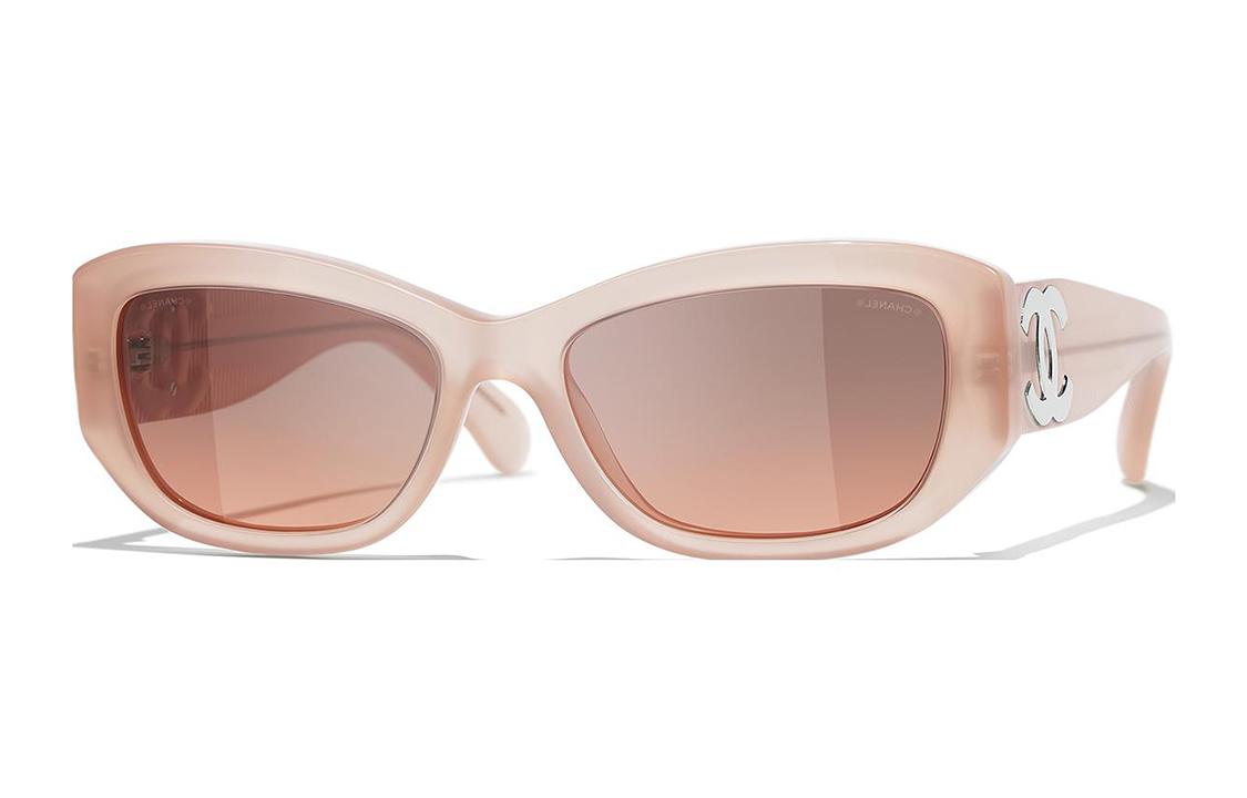 CHANEL Acetate Irregular Shape Sunglasses Women's Pink