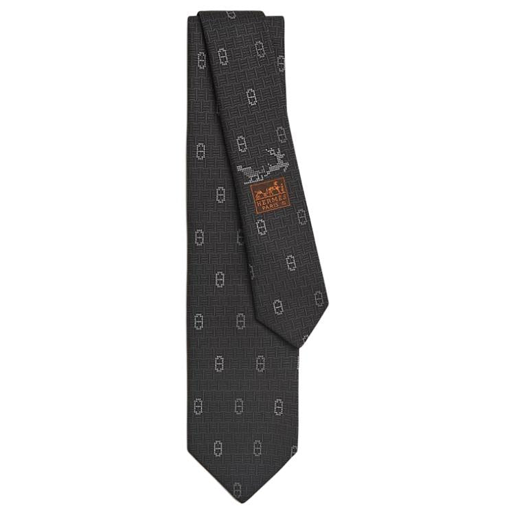 HERMES Mulberry Silk Ties Men's Black