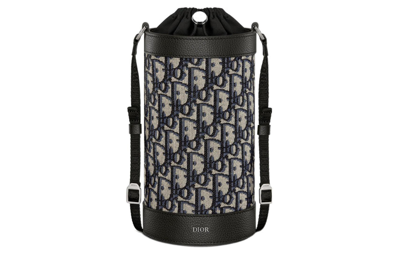 DIOR Aqua Leather Insulated Bottle Holder With Cup Sleeve Unisex Beige & Black