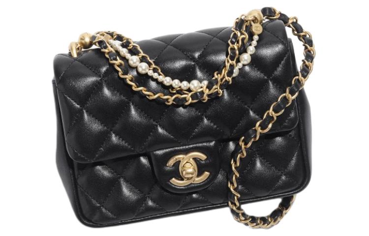 CHANEL Lambskin Shiny Mouth Cover Bag Crossbody Bag Mini Women's Black