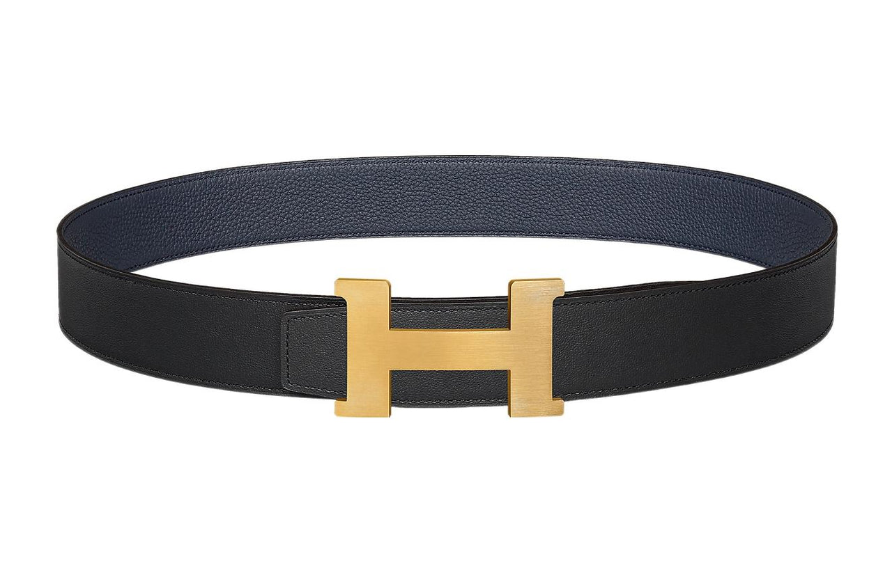 HERMES Constance Leather Belts Men Black/Midnight Blue