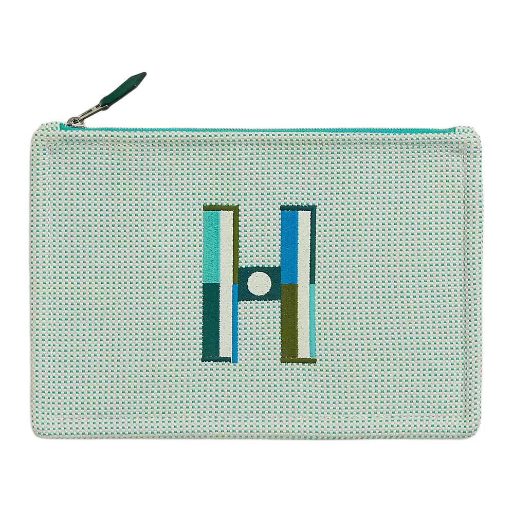 HERMES Cotton Storage Bags Clutches Small Size Unisex Cloud White & Mint Green