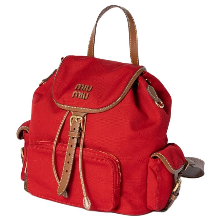 MIU MIU Cotton Backpack Regular Women's Red & Brandy