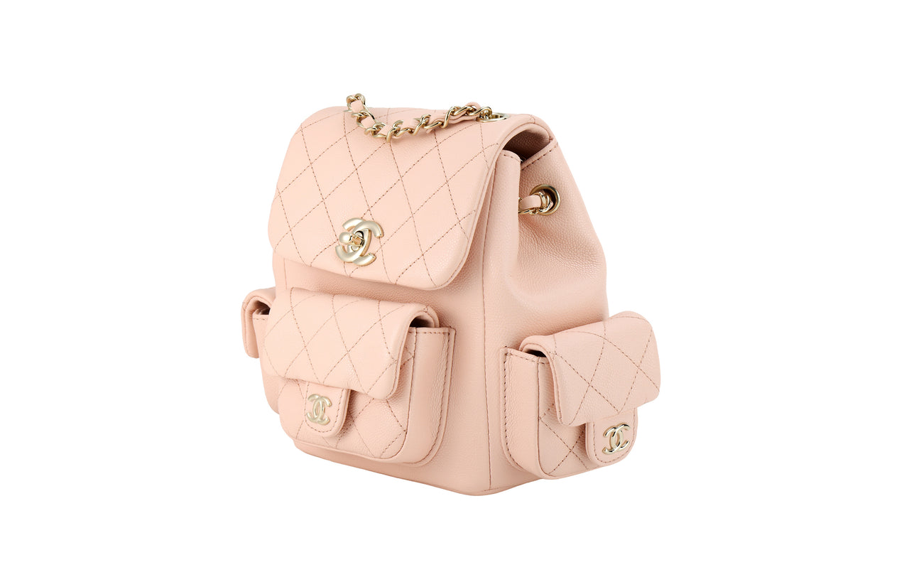 CHANEL Embossed Shiny Calfskin Backpack Small Size Women's Light Pink