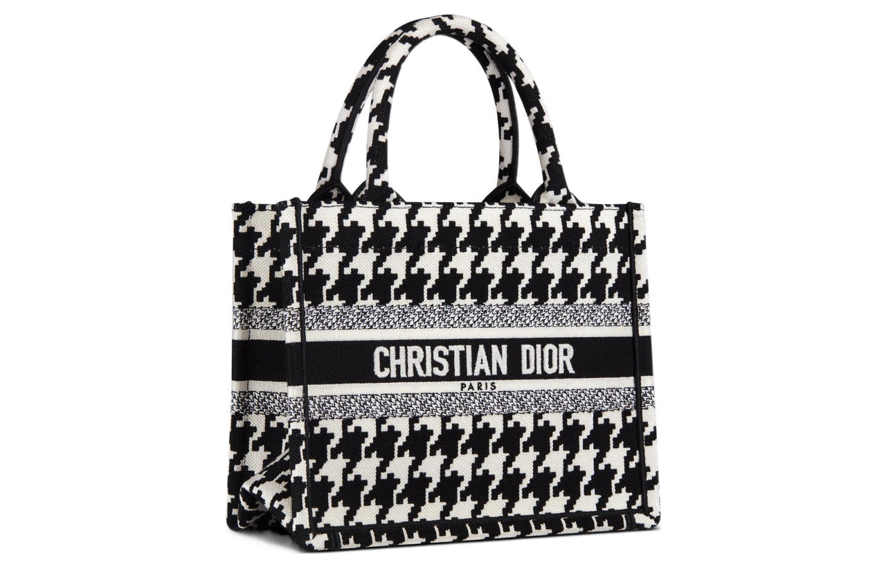 DIOR BookTote Embroidery Tote Bag Shopping Bag Handbag Small Size Women's Black/White