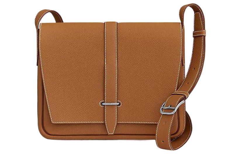 HERMES Steve Light Junior Togo Calfskin Messenger Bag, Crossbody Bag Regular Unisex Gold Brown