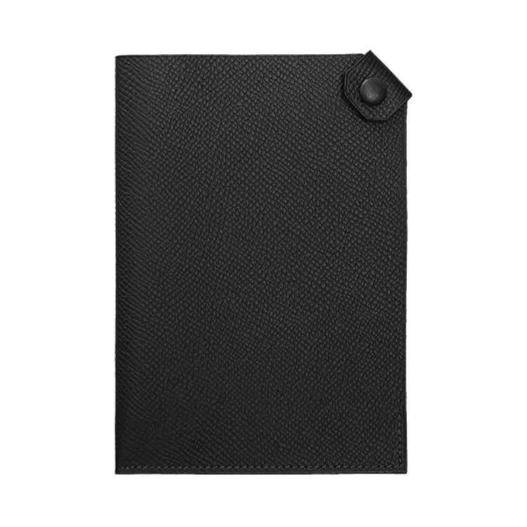 HERMES Tarmac Leather Passport Clip Wallet Women's Black