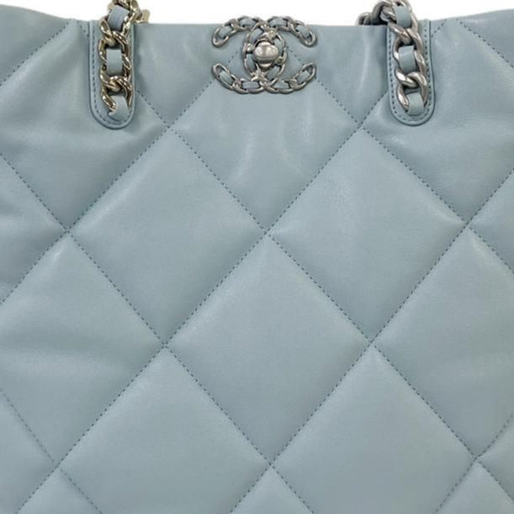 CHANEL Lambskin Tote Bag Shopping Bag Shoulder Bags Women's Blue
