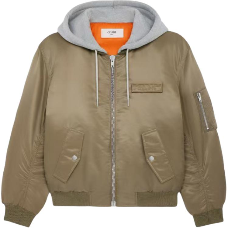 CELINE Hooded Bomber Jacket In Nylon Twill