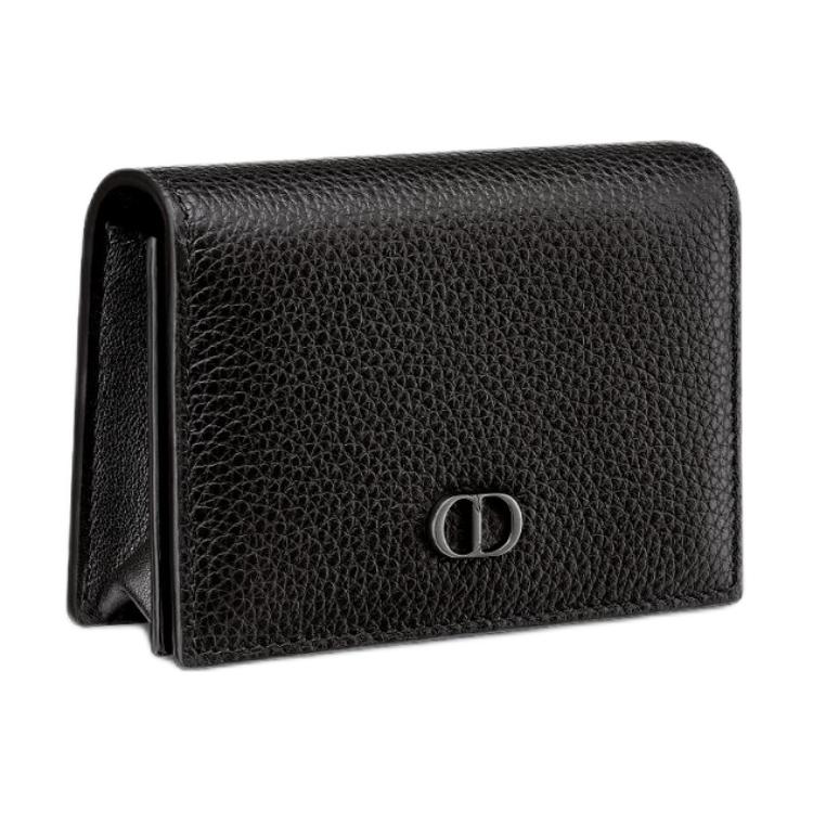 DIOR Grained Calfskin Business Card Holder Zero Wallet Card Holder Unisex Black