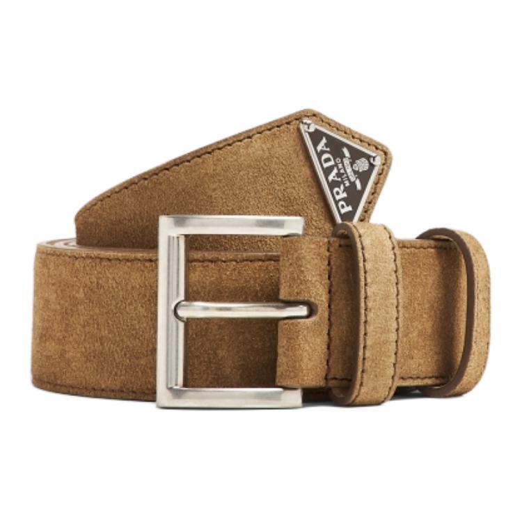PRADA Enamel Leather Belts Men's Brown Width  3.5cm