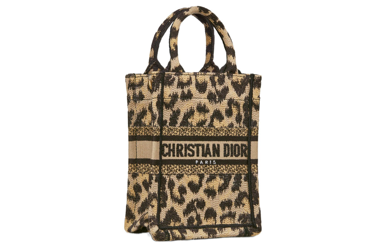 DIOR BookTote Pattern Embroidery Shoulder Bag, Crossbody Bag, Handbag Mini Women's Beige/Leopard Print