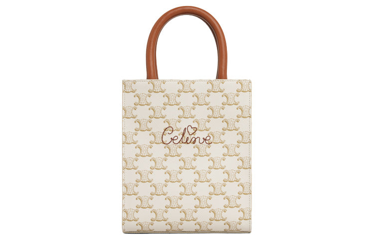 CELINE Cabas Cow Leather Handbag, Shoulder Bag, Crossbody Bag Mini Women's Candy/White