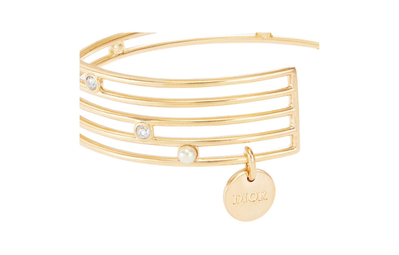 DIOR Metal Resin Pearl Crystal Bangles Women's Gold
