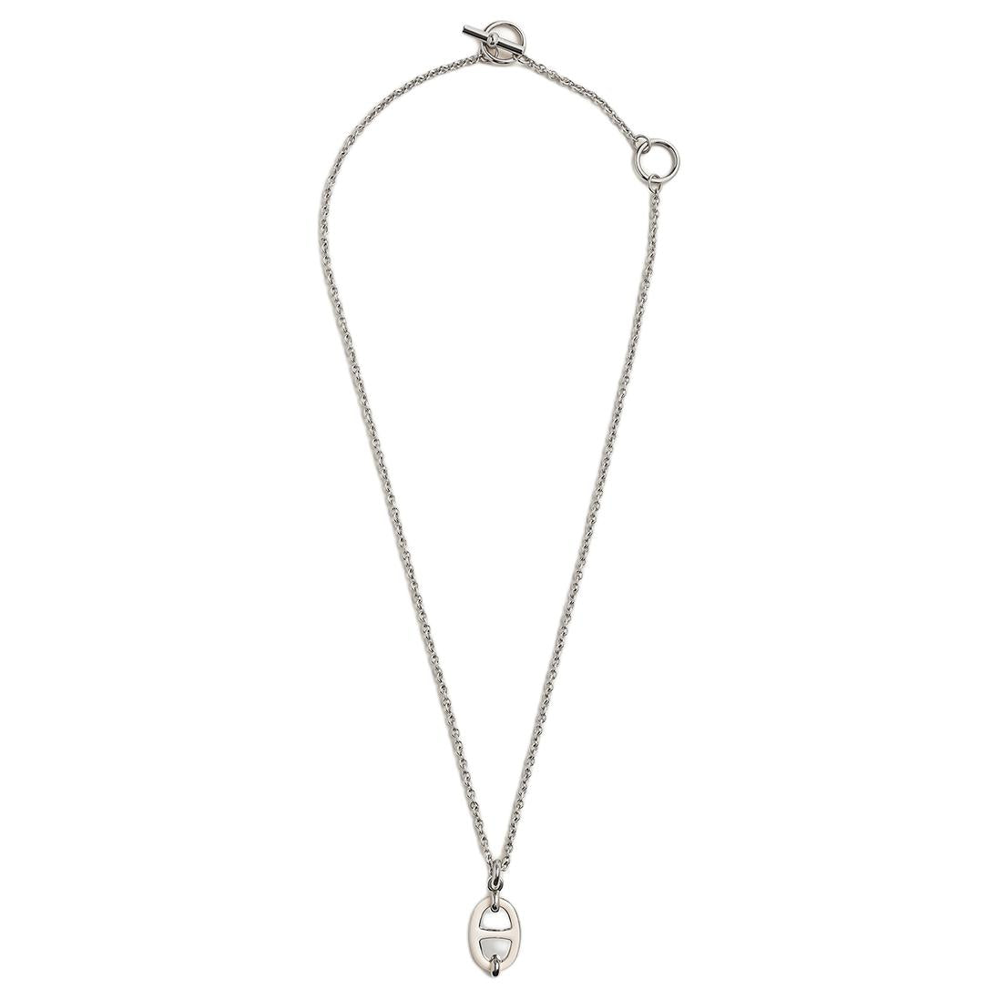 HERMES Mini Maillon Palladium Plated Necklaces Unisex Silver
