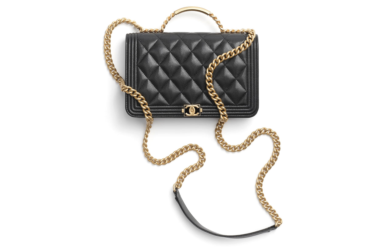 CHANEL Shiny Calfskin Shoulder Bag Crossbody Bag Women's Black