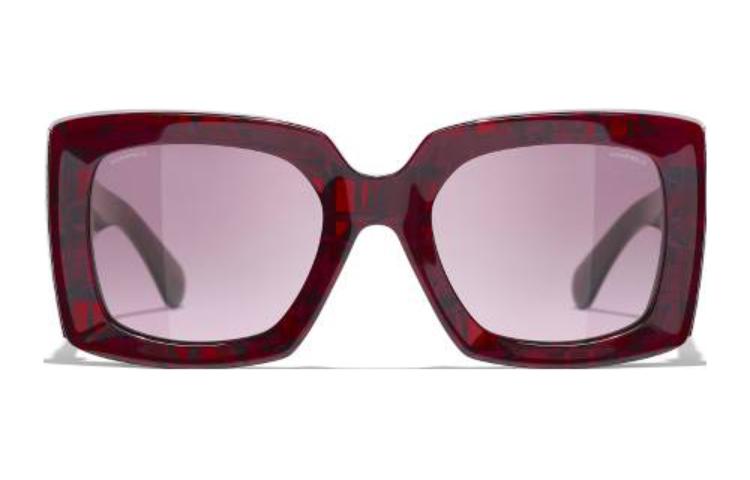 CHANEL Acetate Irregular Shape Sunglasses Men's Red