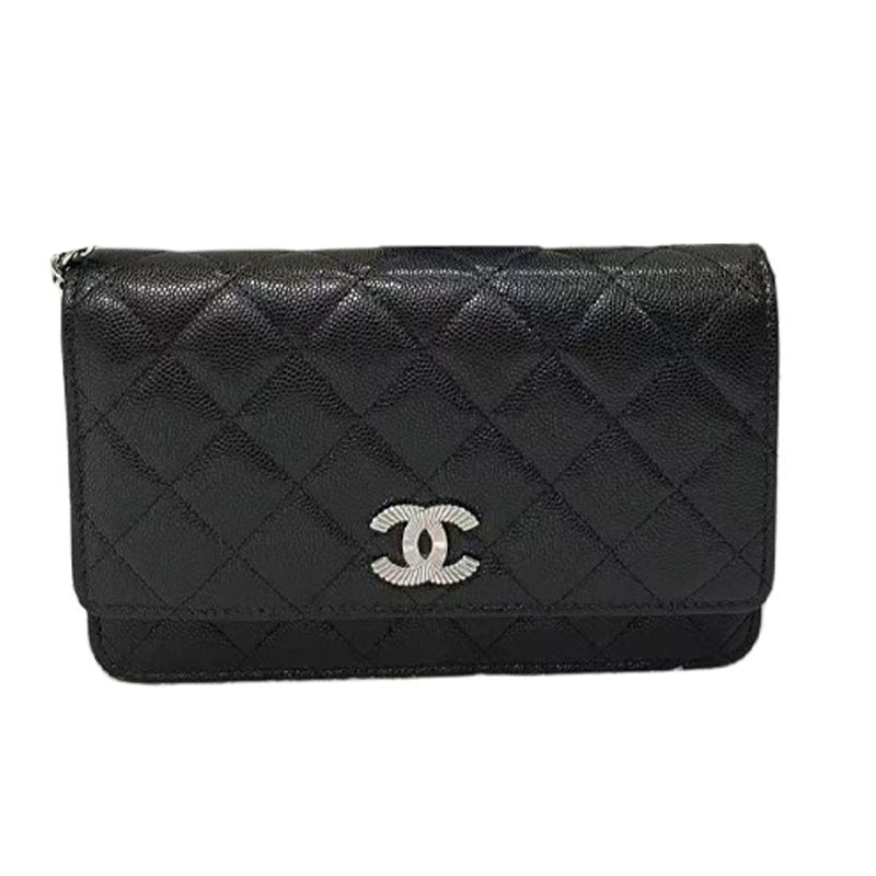 CHANEL Leather Shoulder Bag Women's Black