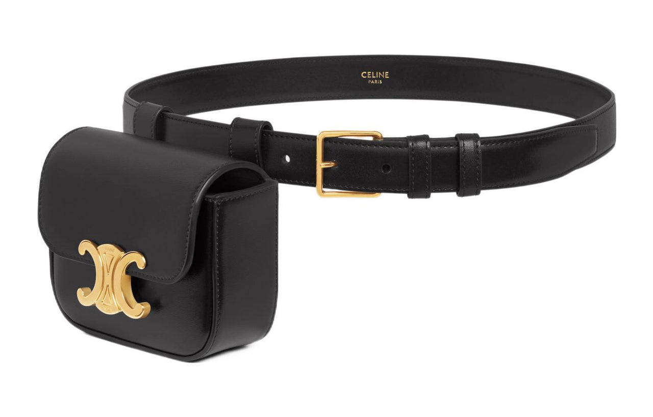 CELINE Triomphe Cow Leather Fanny Pack Mini Women's Black