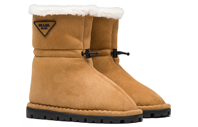 PRADA Blow Shearling Boot Brown Leather