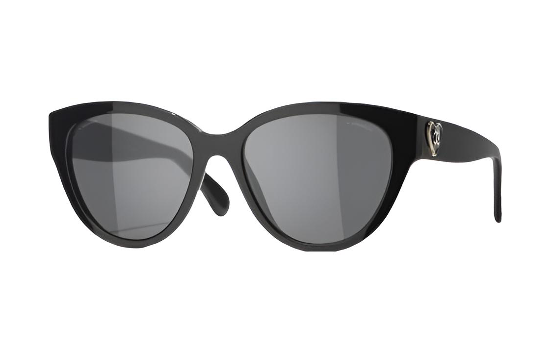 CHANEL Plate Frame Cat Eye Sunglasses Women's Black