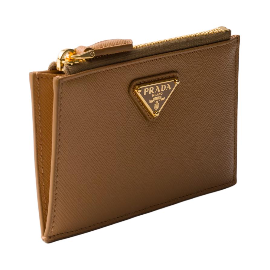 PRADA Saffiano Leather Card Holder Women's Brown