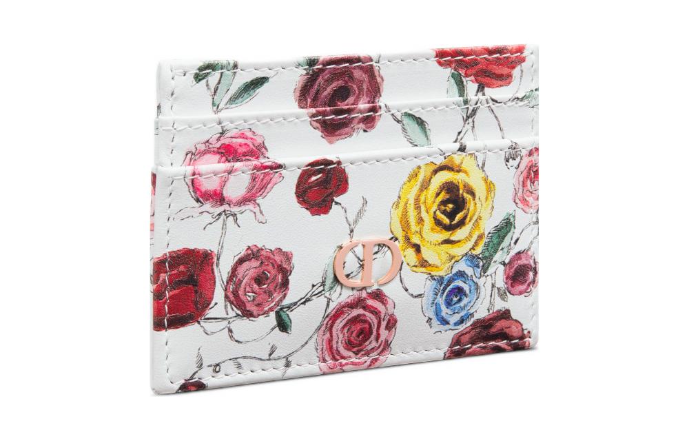 DIOR Caro Calfskin Card Holder Women's Multicolor/White
