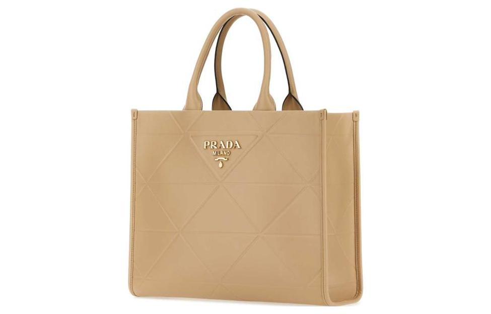PRADA Leather Tote Bag Shopping Bag Handbag Medium Size Women's Beige Yellow