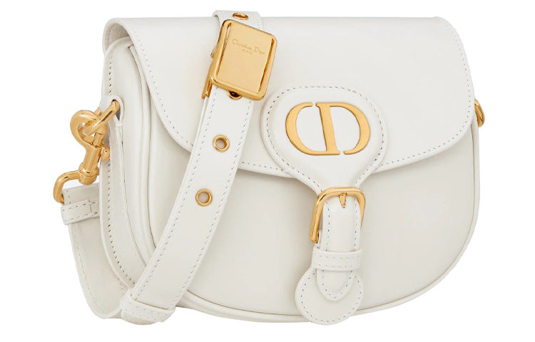 DIOR Bobby Cow Leather Shoulder Bag Crossbody Bag Small Size Women's Milk White