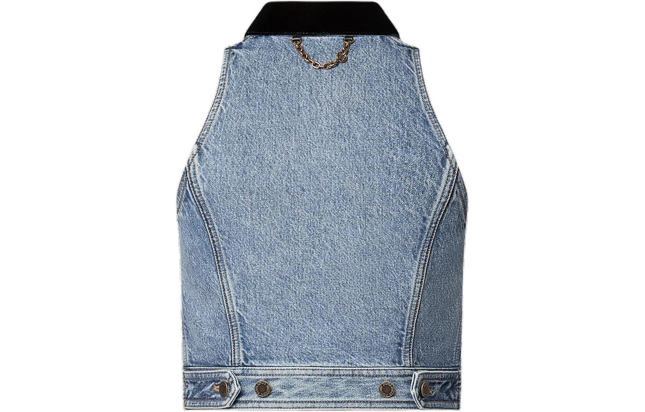 LOUIS VUITTON Sleeveless VeLOUIS VUITTONet Accent Denim Jacket