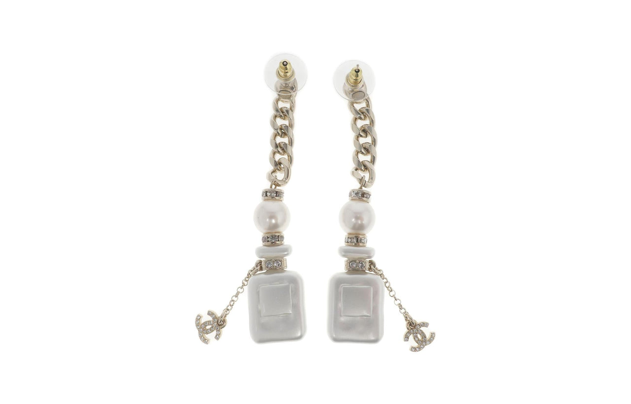 CHANEL Earrings Women's Gold, White
