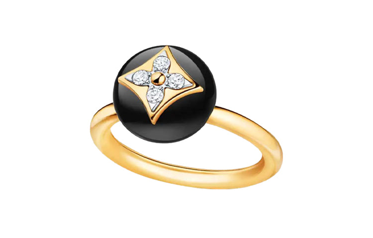 LOUIS VUITTON Color Blossom Ring Yellow Gold White Gold Onyx And Diamonds