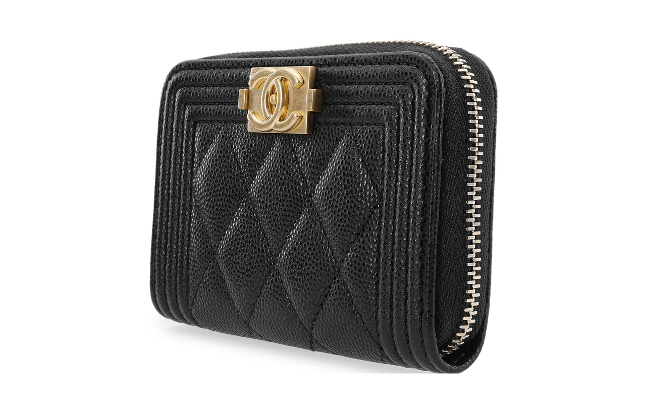 CHANEL LEBOY21K Winter Grained Calfskin Card Holder Wallet Regular Women's Black