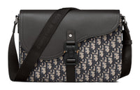 DIOR Oblique Print Grain Cow Leather Saddle Bag, Messenger Bag, Shoulder Bag, Crossbody Bag Men's Black & Beige