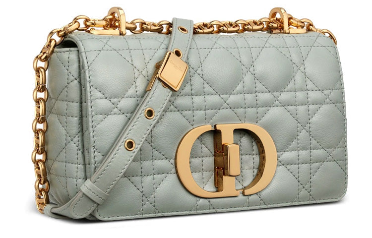 DIOR Caro Soft Cow Leather Handbag Shoulder Bag Crossbody Bag Small Size Women's Gray