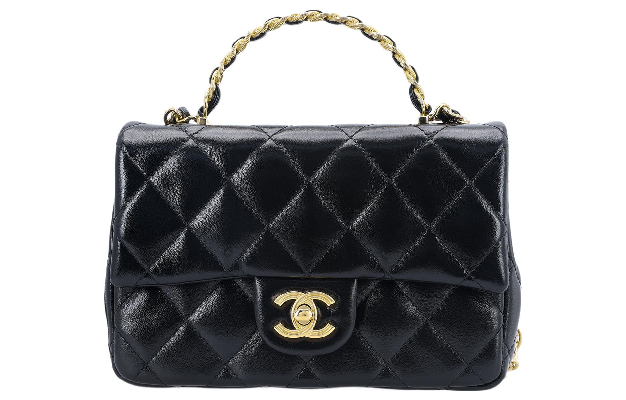 CHANEL Lambskin Flap Bag Shoulder Bag Crossbody Bag Handbag Small Size Women's Black