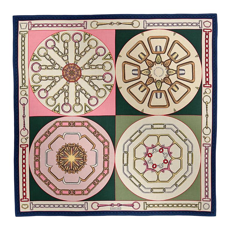 HERMES Cashmere Shawls Women's Pink/Dark Olive Green
