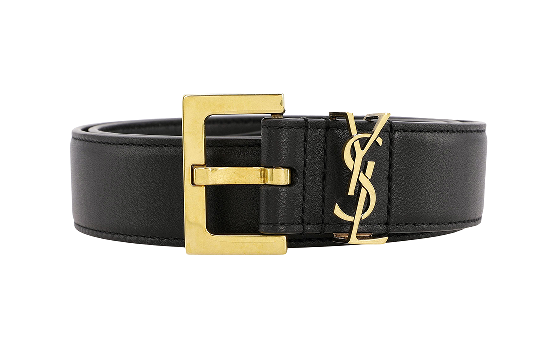 SAINT LAURENT Monogramme Leather Leather Belts Unisex Black Width: 3cm